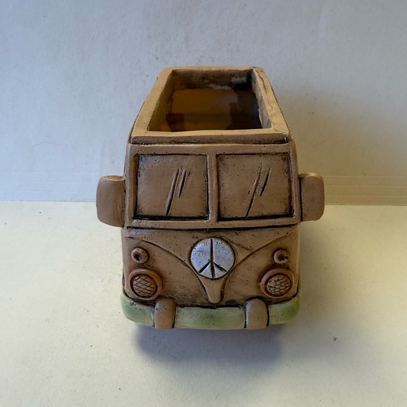 Flower Power Tan Thick Strong Plastic Bus Planter with White Floral Design - Picture 2 of 11